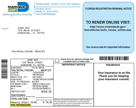 Miami dade registration renewal - Download this stock image: DMV Florida registration tag renewal service notice letter for Miami Dade County Tag agency. Florida Vehicle Registration ...